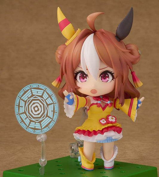 Uma Musume: Pretty Derby Nendoroid No.2716 Copano Rickey, featuring a colorful racing idol outfit and playful pose.