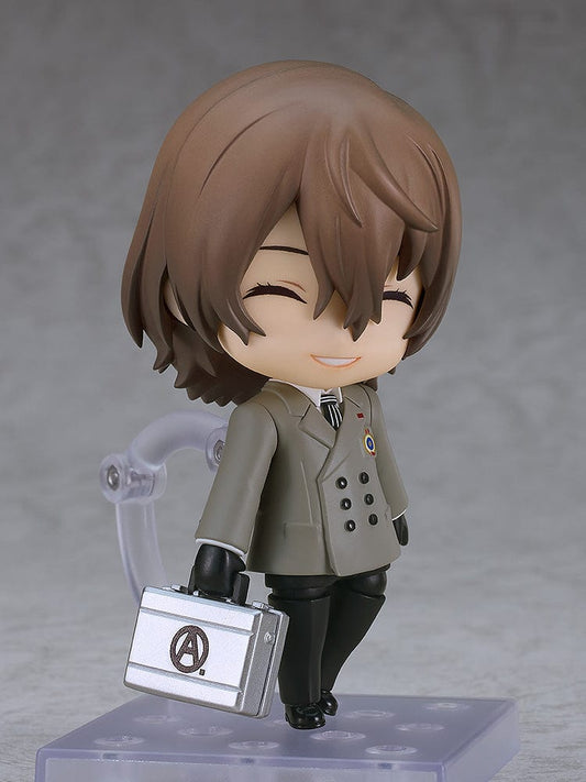 Persona5 Royal Nendoroid Goro Akechi in school uniform, featuring detailed trench coat, briefcase, and interchangeable expressions.