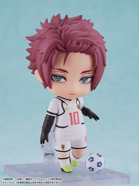 Blue Lock Nendoroid No.2851 Sae Itoshi chibi figure in soccer uniform with ball accessory