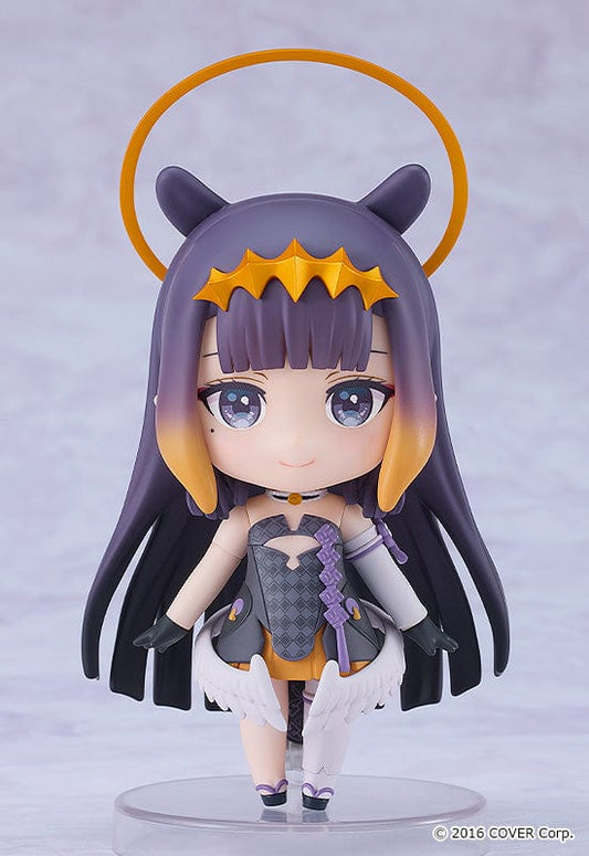 Chibi-style Nendoroid figure of Hololive VTuber Ninomae Ina’nis in dark outfit with golden halo, tentacle hair, and detailed accessories – Reissue version.