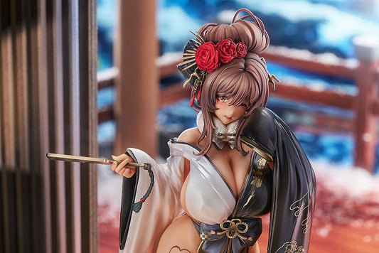 GODDESS OF VICTORY: NIKKE Noir Black Rabbit 1/7 Scale Figure featuring Noir in a black and white kimono with gold accents, thigh-high boots, and a confident pose.