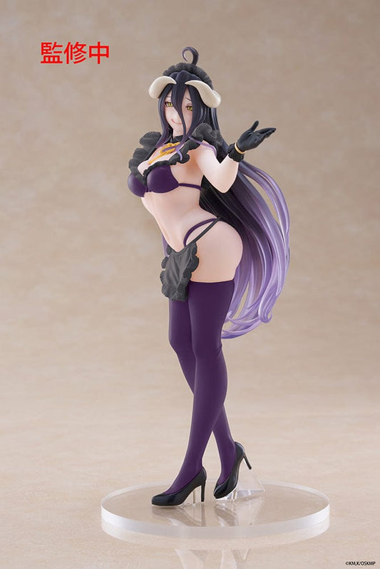 Overlord Coreful Figure - Albedo in Maid Version, Renewal Edition, featuring Albedo in a dark maid outfit with intricate details, playful pose, and long flowing purple hair.