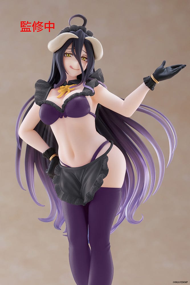 Overlord Coreful Figure - Albedo in Maid Version, Renewal Edition, featuring Albedo in a dark maid outfit with intricate details, playful pose, and long flowing purple hair.