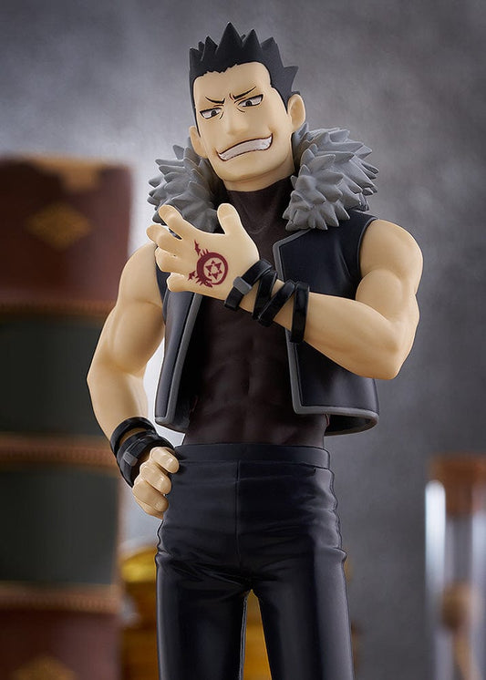 Fullmetal Alchemist POP UP PARADE Greed figure, showcasing his black outfit and Ouroboros tattoo, ideal for collectors and fans of the series.