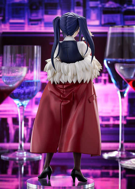 Figure of Jill Stingray from VA-11 HALL-A, dressed in her bartender uniform and red coat, posing elegantly in a bar setting with colorful glasses and neon lights in the background.