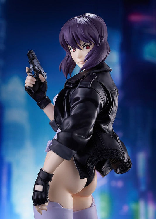 Ghost in the Shell: S.A.C. Pop Up Parade L Motoko Kusanagi figure in a dynamic pose, with purple hair, tactical gear, and a confident stance.