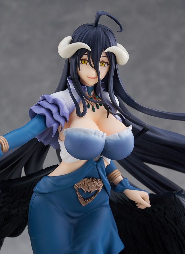 Overlord Pop Up Parade SP Albedo figure in jet black dress with black wings and flowing hair