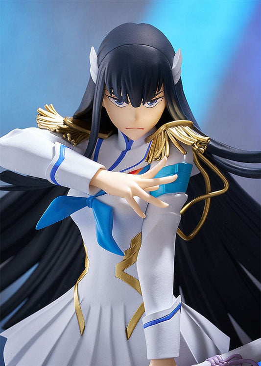 Kill la Kill Pop Up Parade SP Satsuki Kiryuin Figure – highly detailed anime figure featuring Satsuki in her Junketsu uniform, gripping her Bakuzan katana in a commanding pose, with flowing black hair and intricate gold-trimmed armor details.