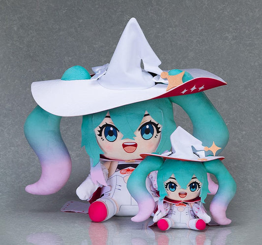 Vocaloid Hatsune Miku GT Project Racing Miku 2024 Version Big Plushie, featuring a playful and oversized design in a racing outfit.