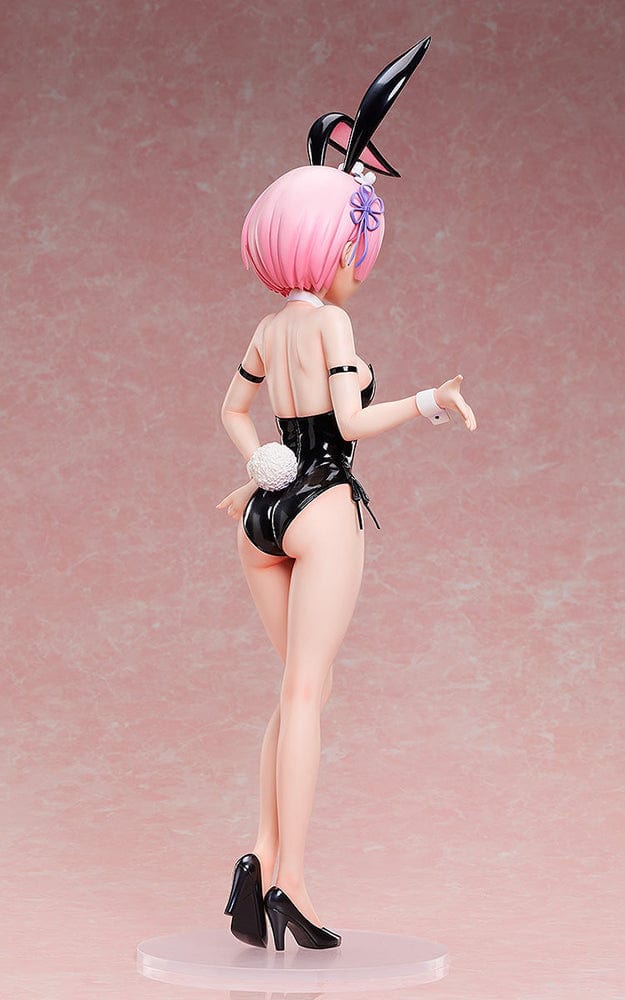 Re:ZERO -Starting Life in Another World- Ram Bare Leg Bunny Ver. 2nd 1/4 Scale Figure in a black bunny suit with bare legs, standing in a confident pose on a pink background.