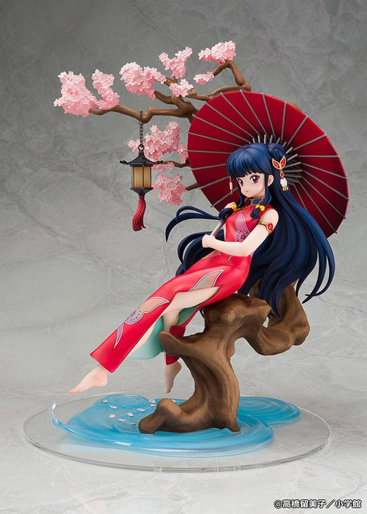 Ranma 1/2 Shampoo 1/7 Scale Figure in a red cheongsam, seated on a branch with a cherry blossom tree, parasol, and serene water base.