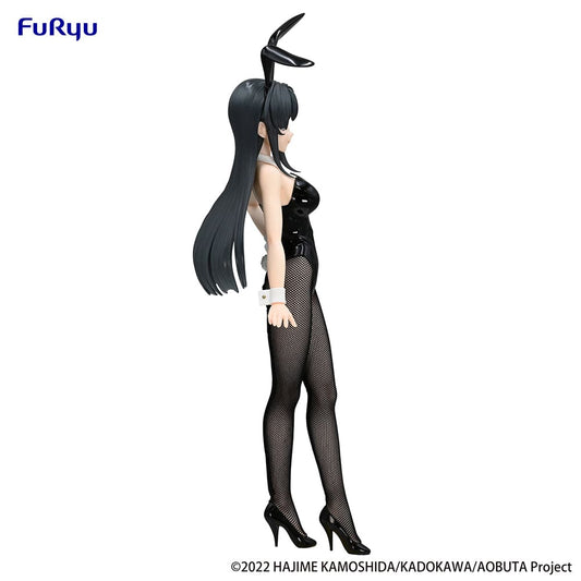Rascal Does Not Dream of Bunny Girl Senpai BiCute Bunnies Mai Sakurajima Figure featuring Mai in a glossy black bunny suit with fishnet tights and a confident pose.