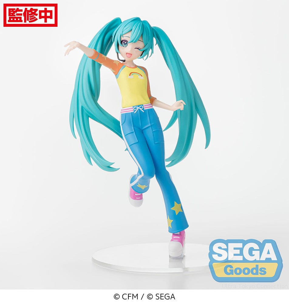 Vocaloid Desktop x Decorate Collections Hatsune Miku in Love Costume Version, featuring Miku dancing in a colorful outfit with stars and rainbow accents.