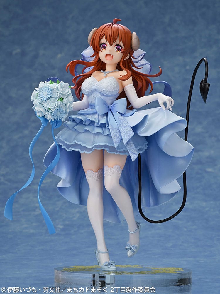 The Demon Girl Next Door Shadow Mistress Yuko (Wedding Ver.) Figure in a light blue bridal gown with lace details, demon horns, and bouquet.