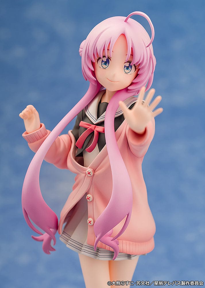Stardust Telepath Yu Akeuchi 1/7 Scale Figure, depicting the character in a pink overcoat with flowing hair, on a cosmic-themed blue base