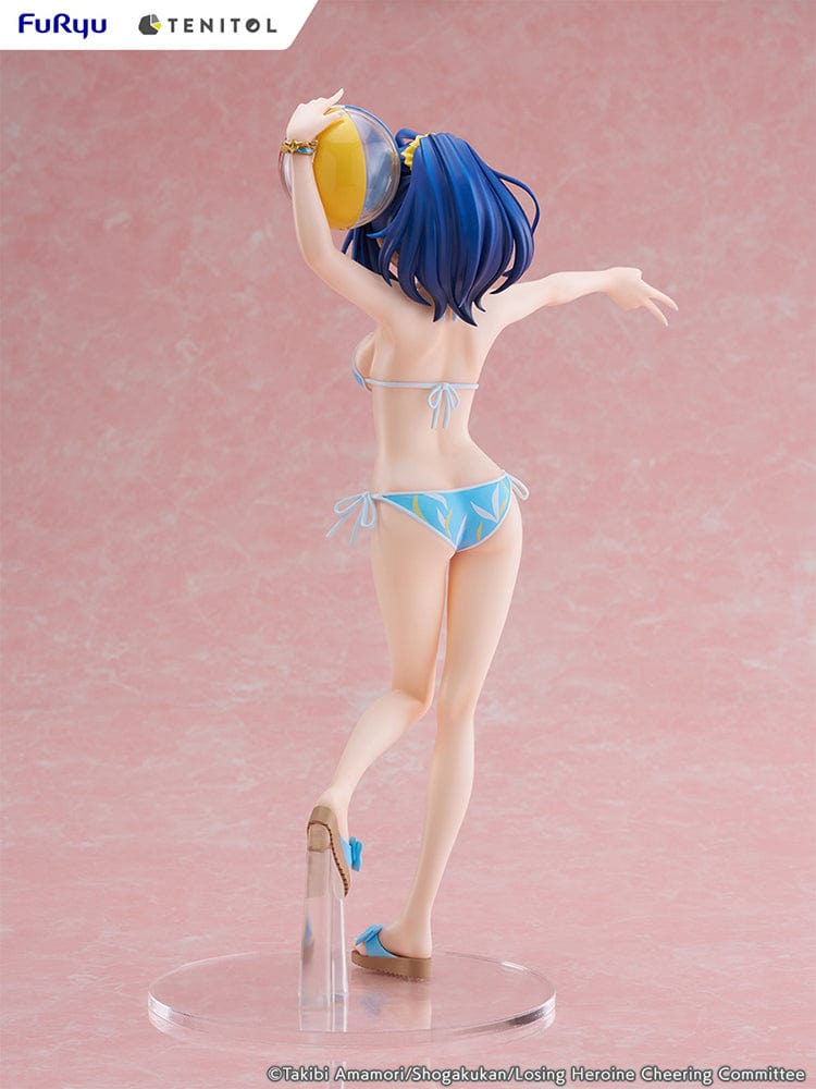 Makeine: Too Many Losing Heroines! Tenitol Tall Anna Yanami Figure, featuring Anna in a blue swimsuit with a beach ball, showcasing a joyful pose with her vibrant blue hair flowing, set against a plain background for emphasis on her colorful attire.