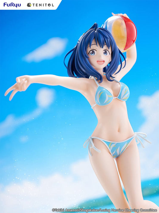 Makeine: Too Many Losing Heroines! Tenitol Tall Anna Yanami Figure, featuring Anna in a blue swimsuit with a beach ball, showcasing a joyful pose with her vibrant blue hair flowing, set against a plain background for emphasis on her colorful attire.