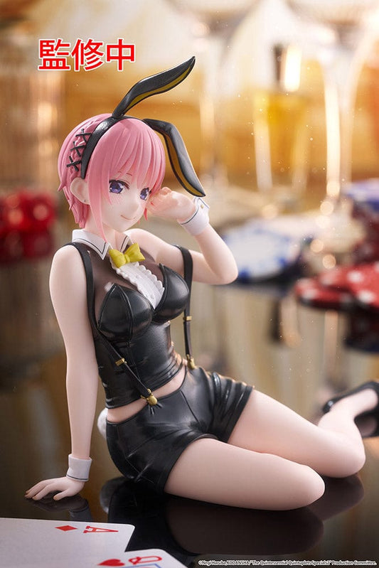 The Quintessential Quintuplets Desktop Cute Ichika Nakano Bunny Version Figure, showcasing Ichika in a black bunny suit, playfully posing with a cheerful smile, designed to bring a stylish and fun vibe to any collection