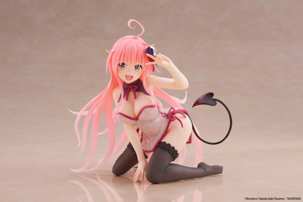 Lala Satalin Deviluke Chinese Dress Ver. figure from To Love-Ru Darkness, kneeling with a devil tail and floral outfit.