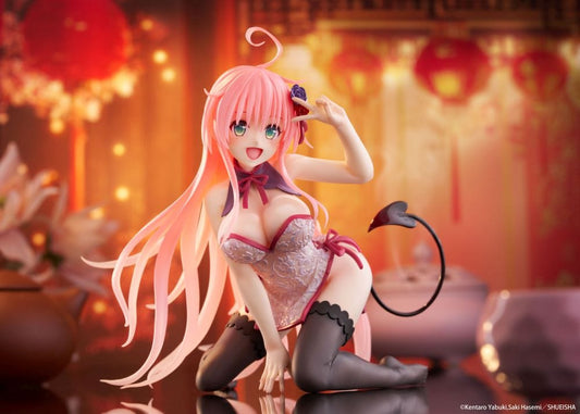 Lala Satalin Deviluke Chinese Dress Ver. figure from To Love-Ru Darkness, kneeling with a devil tail and floral outfit.