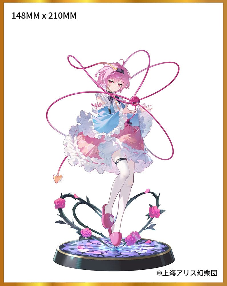 Touhou Project True Horror! 3rd Eye Satori Komeiji 1/6 Scale Figure, featuring Satori in a detailed, colorful costume with a heart-shaped third eye and swirling ribbons, standing on a floral and heart-decorated base.