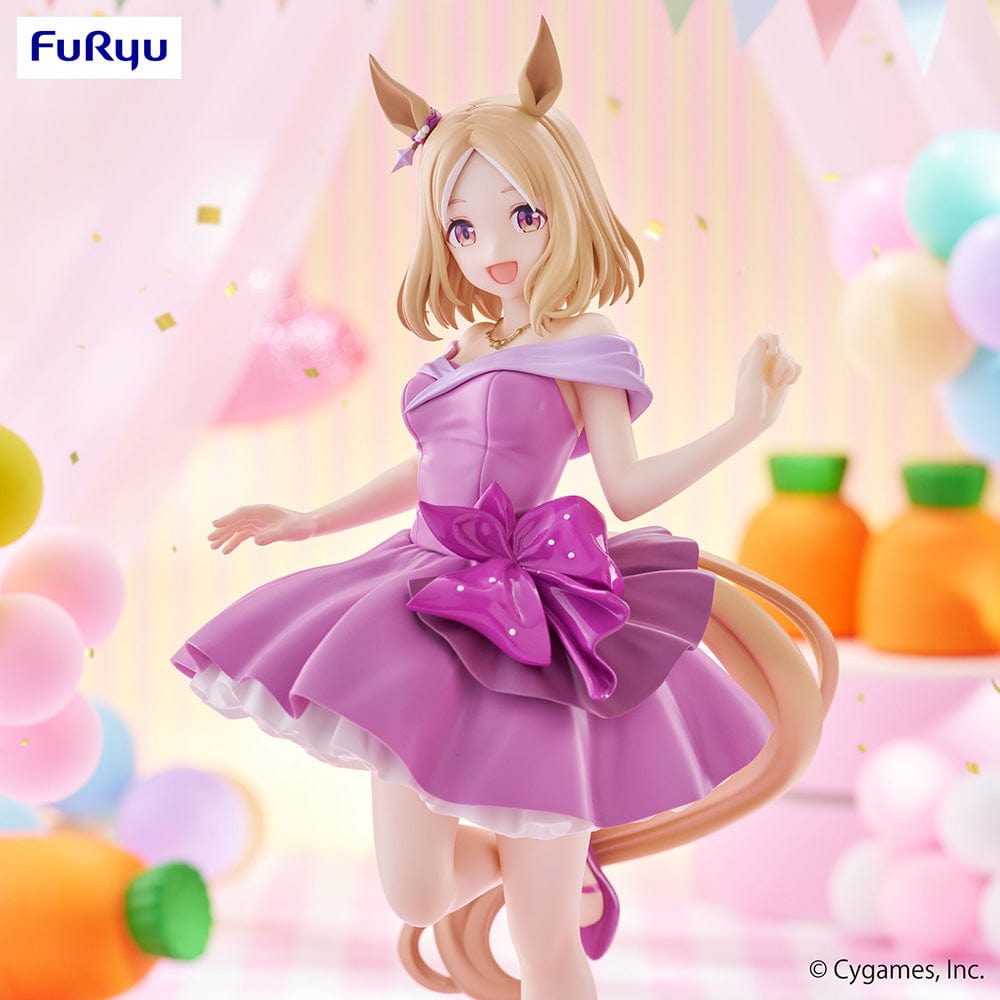 Uma Musume: Pretty Derby Narita Top Road figure in a festive lavender dress with party balloons and confetti, showcasing her joyful expression and playful pose, perfect for celebrating special occasions.