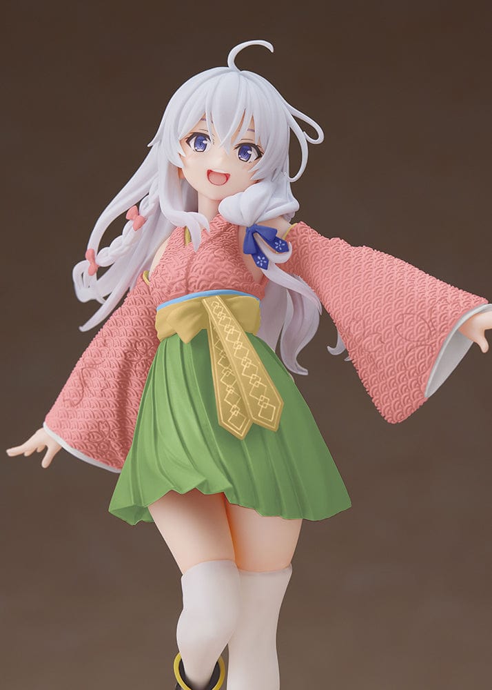 Wandering Witch Elaina Sakura Kimono Coreful Figure Renewal Edition. A collectible figure of Elaina from The Journey of Elaina anime, elegantly dressed in a Sakura-themed Japanese kimono, capturing her adventurous spirit and charm in intricate detail.