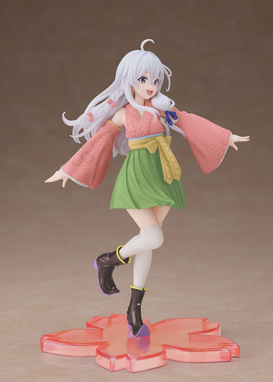 Wandering Witch Elaina Sakura Kimono Coreful Figure Renewal Edition. A collectible figure of Elaina from The Journey of Elaina anime, elegantly dressed in a Sakura-themed Japanese kimono, capturing her adventurous spirit and charm in intricate detail.