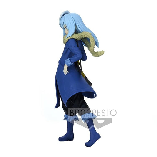 That Time I Got Reincarnated as a Slime Otherworlder Rimuru figure with blue hair, a purple coat, white mask, scarf, and sword.
