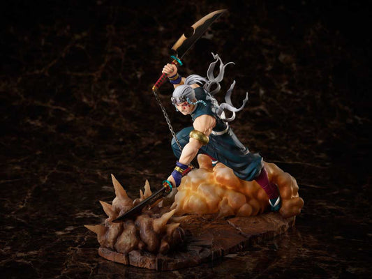 Demon Slayer: Kimetsu no Yaiba Tengen Uzui 1/8 Scale Figure in dynamic battle pose with dual Nichirin cleavers and explosive base.