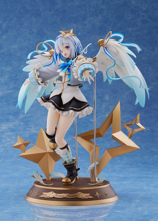 Hololive Production Amane Kanata 1/7 Scale Figure with angel wings and star-studded base in dynamic pose