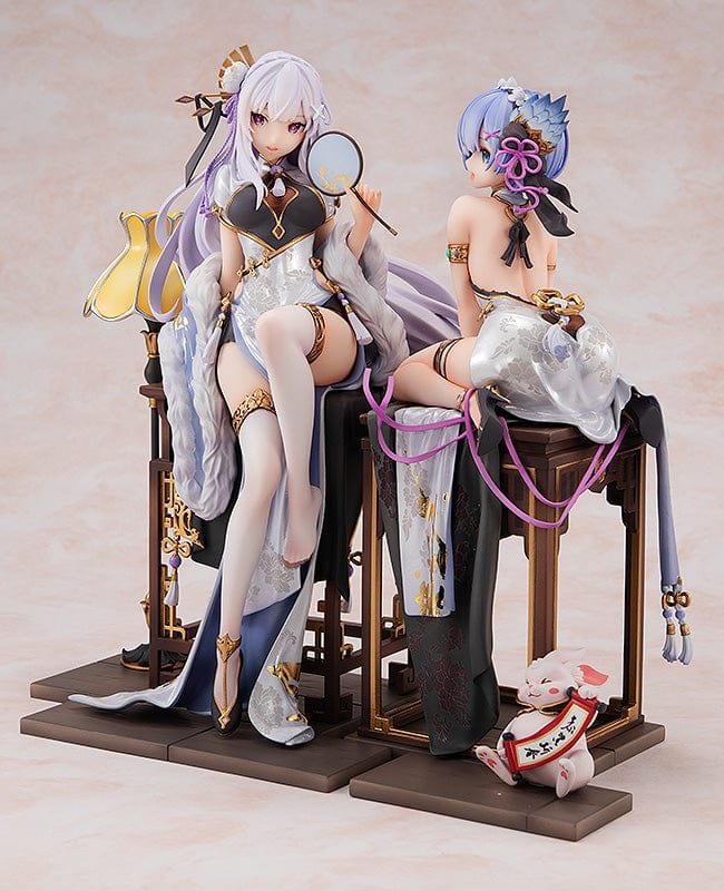 Re:Zero Emilia Graceful Beauty Ver. KDcolle 1/7 scale figure sitting in elegant Chinese-style outfit with chair and lamp base