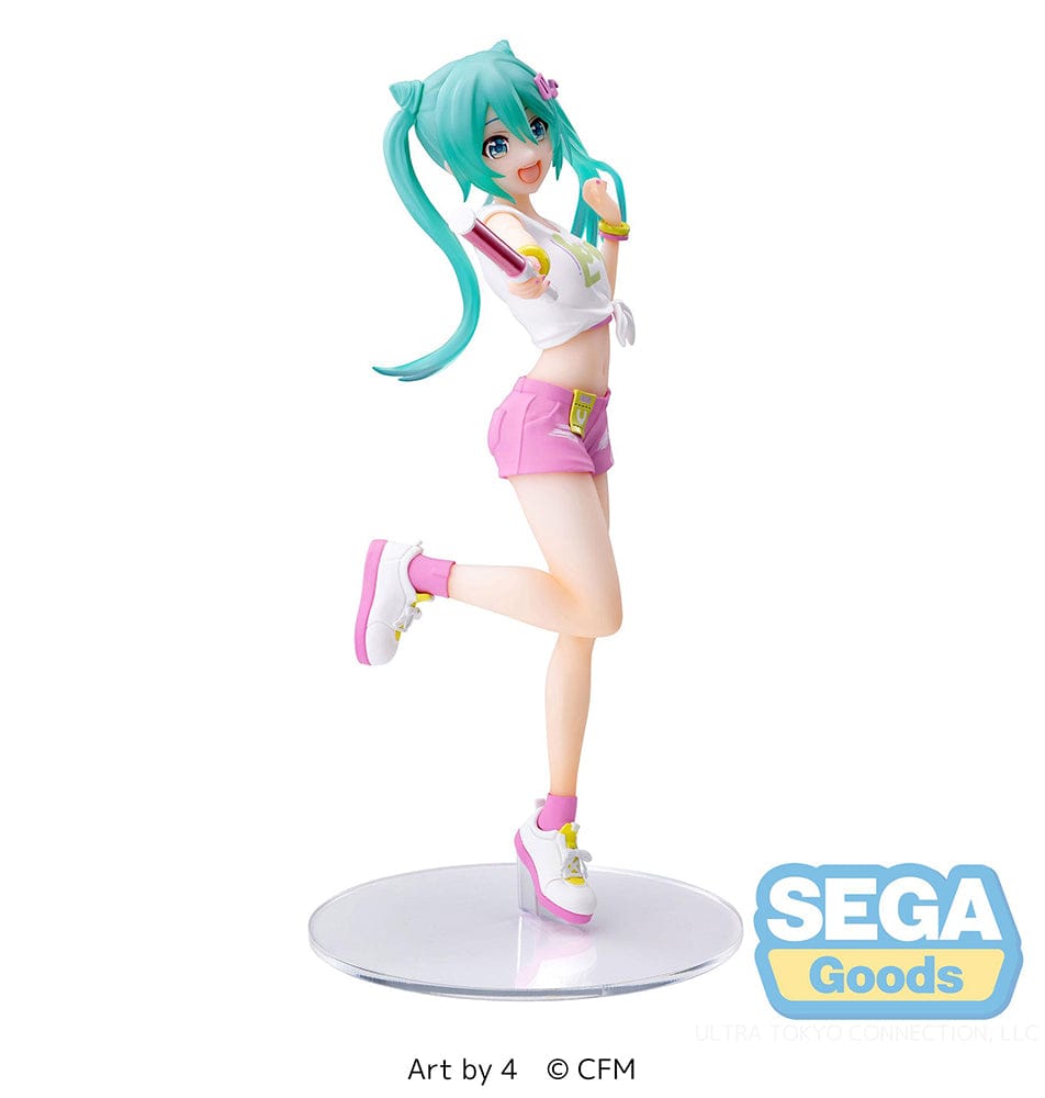 Vocaloid Luminasta Hatsune Miku Live Cheering Figure with lightstick and sporty outfit in dynamic pose by SEGA Goods