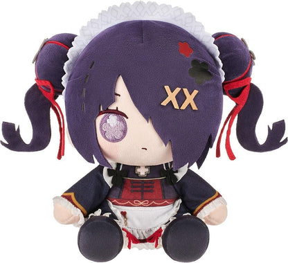 NEEDY STREAMER OVERLOAD Needy Streamer Chinese Restaurant Series Huggy Doll Ame featuring dark purple twin buns, lavender embroidered eyes, red hair ribbons, and a Chinese-inspired red and black outfit with white frills.