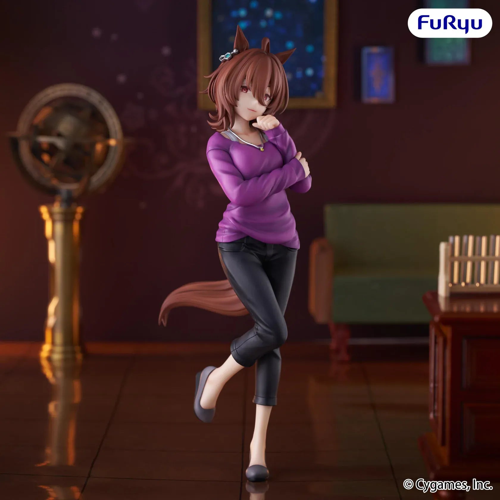 Uma Musume Pretty Derby Trio-Try-iT Agnes Tachyon Figure reissue featuring Agnes Tachyon in a purple sweater, black pants, horse ears, and casual standing pose