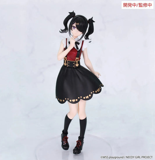 Prototype NEEDY GIRL OVERDOSE Vivit AME-CHAN figure with black twin ponytails, a red-and-black dress, gold-colored details, and platform boots.