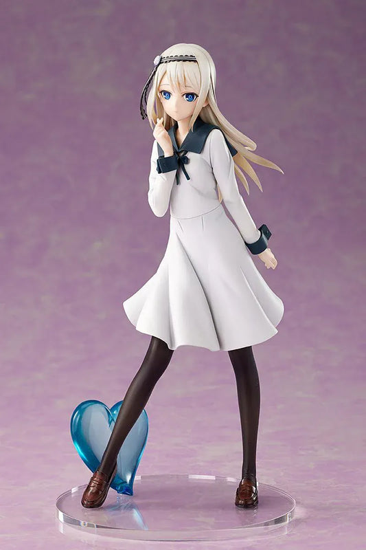 Kaguya-sama Love is War The First Kiss That Never Ends Kei Shirogane 1/7 scale figure wearing a flowing white dress with a translucent blue heart display base