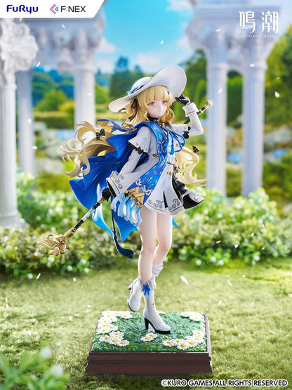Wuthering Waves Phoebe 1/7 scale figure by FuRyu F:NEX featuring blue and white outfit with staff on floral garden base