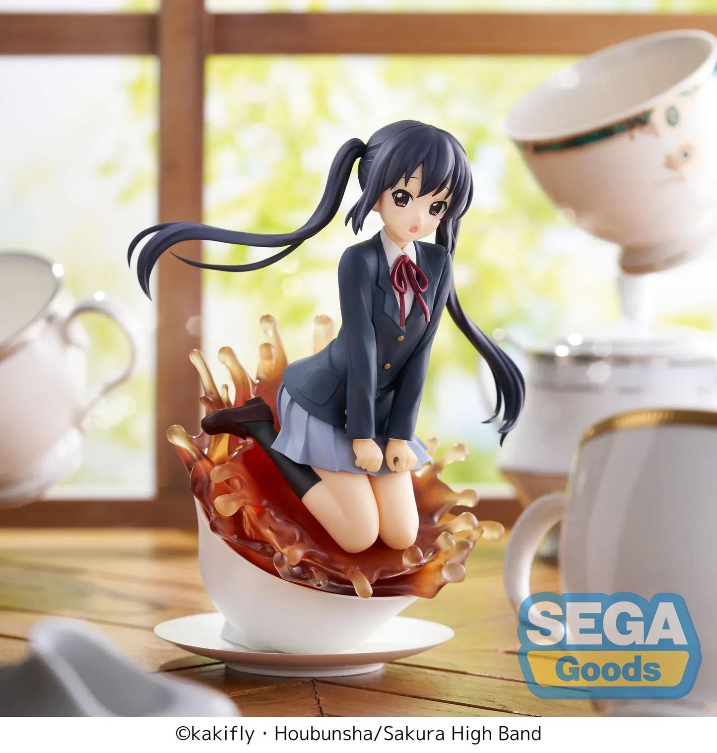 Azusa Nakano Luminasta figure from K-On sitting on teacup with splash effect and school uniform