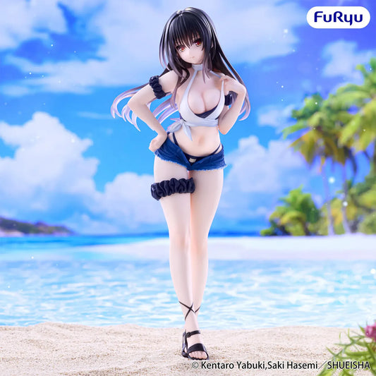 To Love-Ru Darkness Trio-Try-iT Yui Kotegawa Figure Rerelease in beach outfit with white tied top, denim-style shorts, and seaside pose