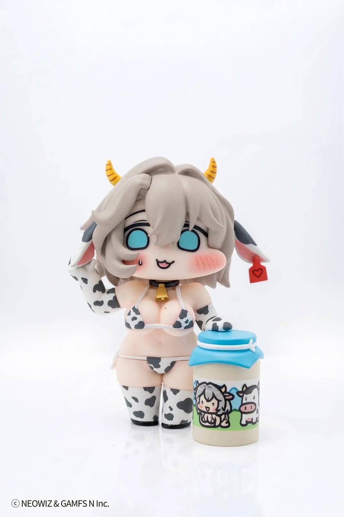 Milky Bikini Teresse-chan x illustration by JAZZ JACK Non Scale Figure featuring Teresse-chan in a cow-print bikini with horn details, floppy ears, and milk can accessory.