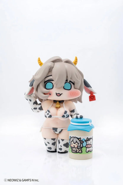 Milky Bikini Teresse-chan x illustration by JAZZ JACK Non Scale Figure featuring Teresse-chan in a cow-print bikini with horn details, floppy ears, and milk can accessory.