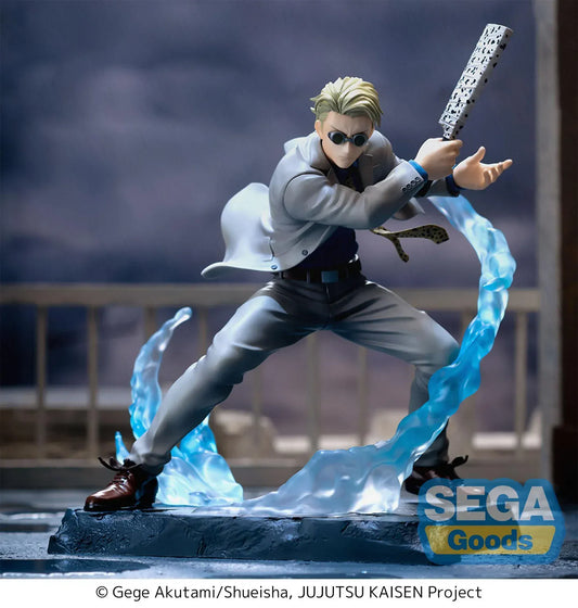 Kento Nanami Luminasta figure from Jujutsu Kaisen in combat pose with wrapped sword and dynamic effect base