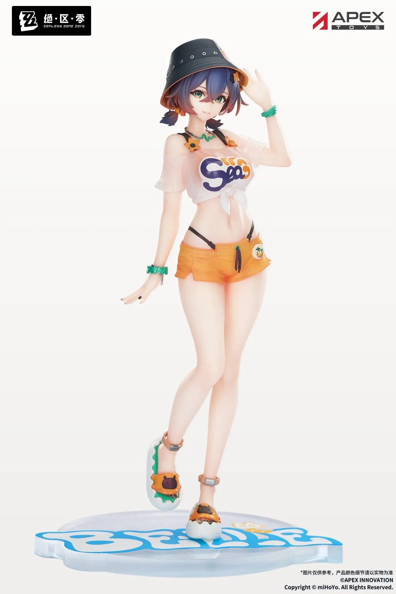 Zenless Zone Zero Limepie Belle Summer Skies 1/8 scale figure featuring Belle in a summer outfit with a bucket hat and orange shorts
