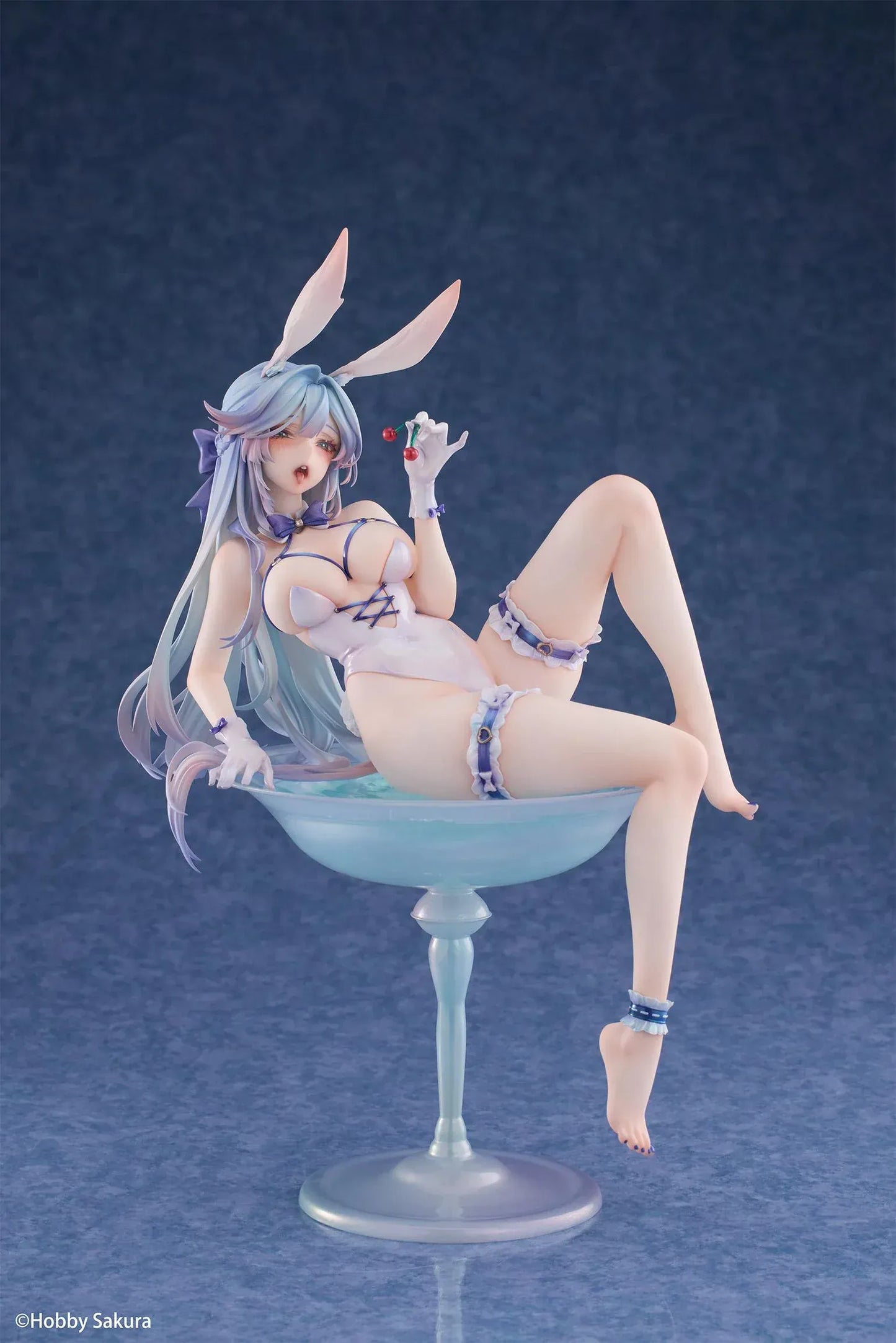 Cocktail Glass Bunny Deluxe Edition 1/6 scale figure by Hobby Sakura featuring bunny girl reclining in translucent cocktail glass with bonus wall scroll