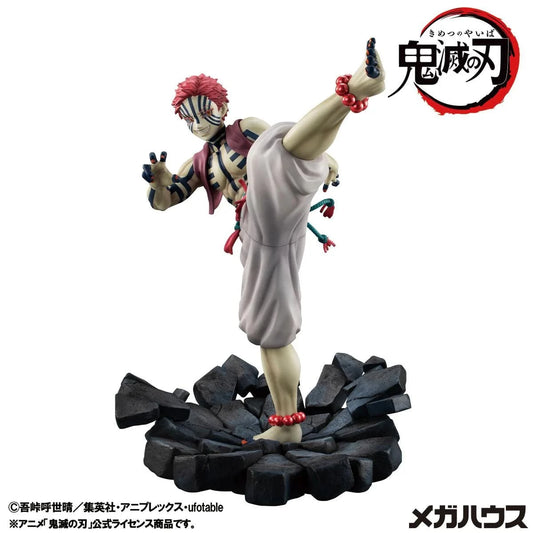 Demon Slayer G.E.M. Series Upper Rank 3 Akaza Repeat Figure mid-kick on shattered stone base