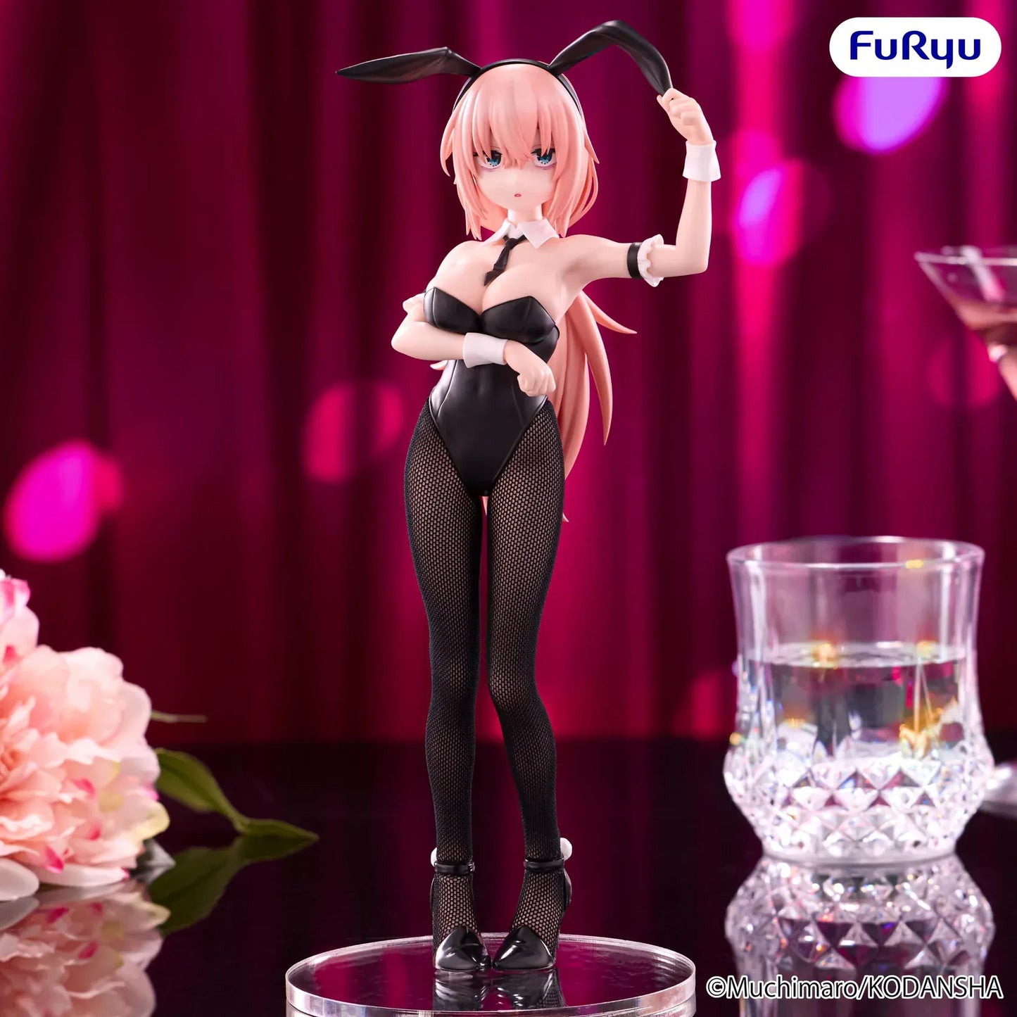 There Is Also a Hole in the Student Organization BiCute Bunnies Komaro Michinoku Figure wearing a black bunny suit with fishnet tights and bunny ears