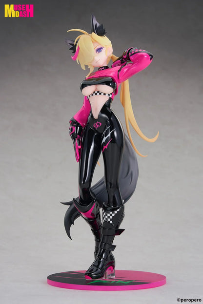 Muse Dash LIMEPIE Rin Racer 1/8 scale figure wearing a glossy black-and-pink racing outfit.