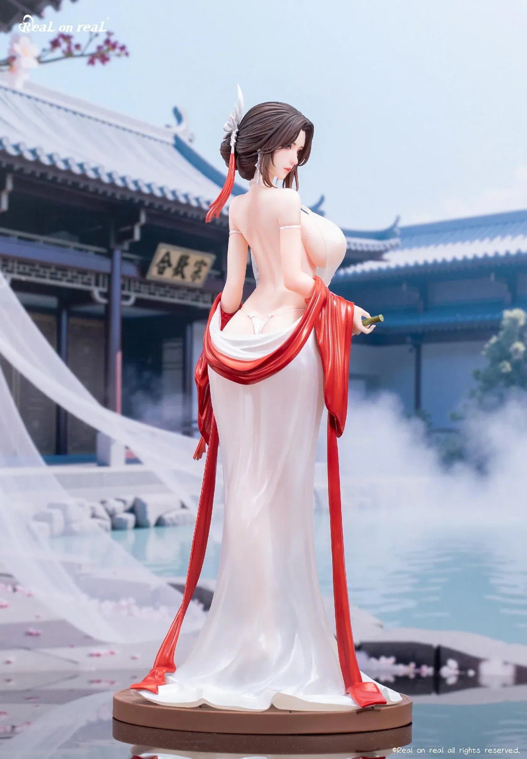 Qing Yun 1/6 scale original illustration figure with flowing white dress and red ribbons