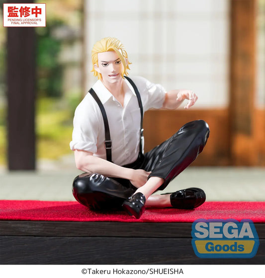 Kagurabachi Togo Shiba High Premium Perching Figure by SEGA sitting with suspenders and black pants